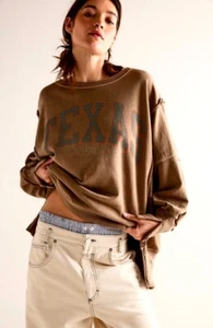 Free People Camden Graphic Pullover Sweatshirt We The Free Brown Texas XS NWT - Picture 1 of 6
