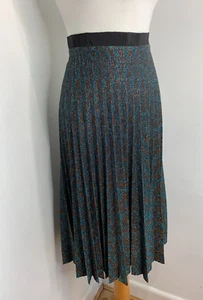 AVIU pleated midi skirt 46 W 29 10 12 VGC A line metallic blue bronze knit - Picture 1 of 8