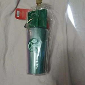 STARBUCKS CHRISTMAS COLD BREW TUMBLER 2022 HOLIDAY COFFEE GREEN RED STRAW 16 OZ - Bild 1 von 8