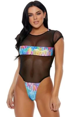 Body de malha com capuz estampa de bloco manga curta transparente preto azul 338524 XS/S - Imagem 1 de 4