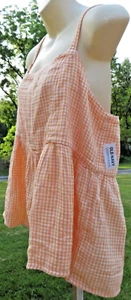 Nos Old Navy Orange Gingham Smock Tank Top Shirt Rockabilly Beach Summer Blouse - Picture 1 of 24