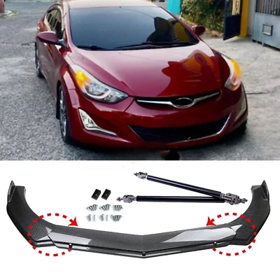 Carbon Fiber For Hyundai Elantra Front Bumper Lip Spoiler Splitter Diffuser Rod Foto 1 de 4