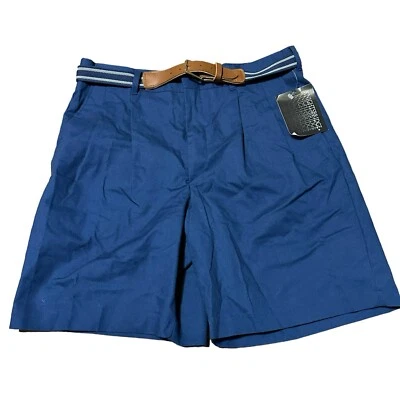 Pantalones cortos vintage Knightsbridge para hombre talla 32 azul marino plisados con cinturón años 90 Foto 1 de 4