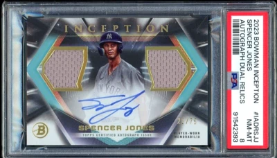 Spencer Jones 2023 Bowman Inception Dual Patch RC AUTO /75 #IADRSJJ PSA 8 - Image 1 of 2