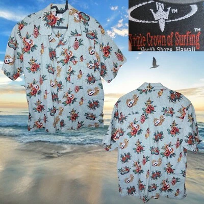 Camisa Hawaiana Vintage Años 80 Triple Corona de Surf North Shore Hawaiana EE. UU. Med Foto 1 de 4