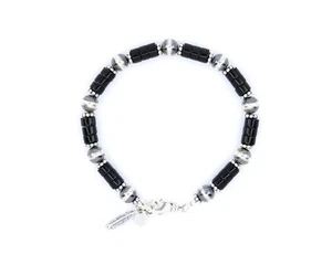 Black Onyx Bracelet Sterling Silver | 6mm Heishi Beads with Navajo Pearls - Picture 1 of 4