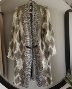 BCBG MAX AZRIA EYELASH TRIBAL OPEN FRONT FULL LENGTH CARDIGAN SWEATER SIZE S NWT - Picture 1 of 15