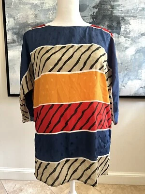 Vintage 80s Striped Boatneck Pullover Blouse Career Liz Claiborne Geometric RARE - Image 1 of 4