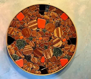 MCM Mid Century moderne Mosaikplatte orange braune Flusssteine Japan 11"" - Bild 1 von 7