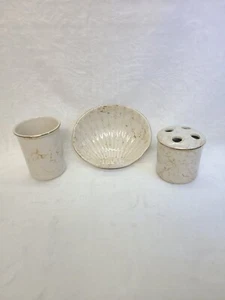 Vintage Bathroom set soap dish, toothbrush holder, Water Tumbler gold veining - Picture 1 of 13