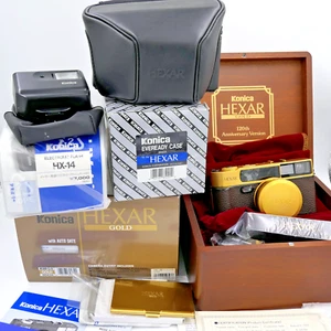 Konica Hexar Gold AF 120th Anniversary 35mm Film Camera Kit, ALL BOXES, TOP MINT - Picture 1 of 24