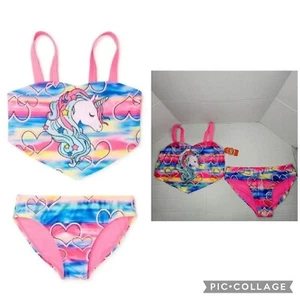 New Wonder Nation Girls Unicorn Pink Bikini Swimsuit UPF 50+ 2 Piece XXL 2XL 18 - Picture 1 of 5