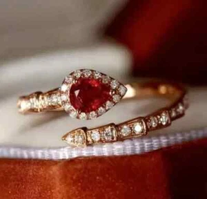2.25Ct Pear Cut Lab-Created Red Ruby Engagement Wedding Ring 14k Rose Gold Over - Picture 1 of 6