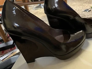 $800 New Marni Charcoal Patent Leather Bronze Metallic 4 3/4" Wedge 7 1/2 M - Picture 1 of 11