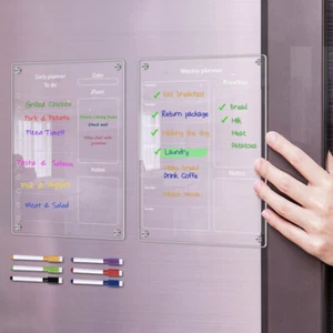 2pcs Clear Acrylic Magnetic Dry Erase Board Weekly Planner & To Do List Boar - Picture 1 of 8