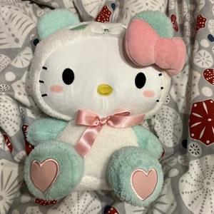 NWT New Sanrio 11" Hello Kitty Panda Bear Costume Plush Mint Green Pastel Round - Picture 1 of 10