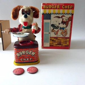 TIN TOY YONEZAWA BURGER CHEF DOG Battery Operated Toy IN BOX WORKS VINTAGE Video - Picture 1 of 7