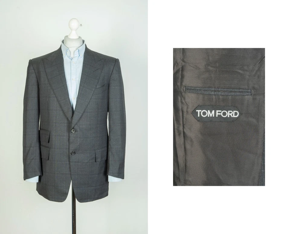 Chaqueta Blazer Traje Para Hombres Tom Ford Lana Botón Gris Talla 54 Foto 1 de 4