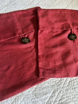 Pottery Barn Red Linen 2 Pillow Covers Wood Button PAIR 18 x 18 - Image 1 of 4