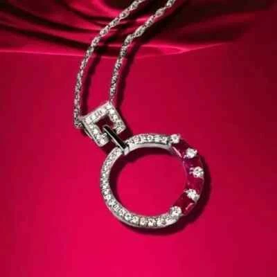 2Ct Princess Cut Red Ruby  lab created Women's Pendant 14K White Gold Plated - Image 1 of 4