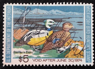 U.S. Used Stamp Scott #RW40 $5 Federal Duck Hunting, XF - Superb. A Gem! - Image 1 of 2