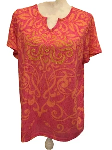 CJ Bank Top Size X (Tag 14W X) pullover Short sleeves embellished Tag $49.95 NWT - Picture 1 of 12