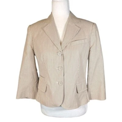 Blazer de verano Ann Taylor Loft para mujer color tostado y blanco a rayas talla 4 Foto 1 de 4