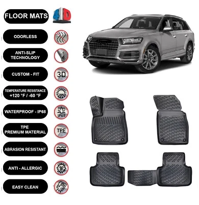 Alfombrillas forro para Audi Q7 (2016-2024) impermeables moldeadas en 3D 4 un. Foto 1 de 4