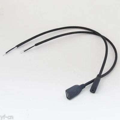 1pc 0.3M/1ft Micro USB Female Jack to Bare Wire Power Pigtail Cable 2 Wire 22AWG - Image 1 of 4