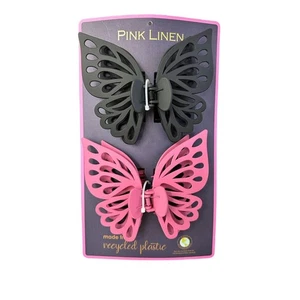 Rosa Leinen 2er Set Haar Schmetterling Kralle Clips schwarz/staubrosa Übergröße 4,5 Zoll - Bild 1 von 4