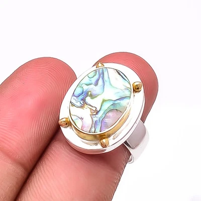 Mermaid Dream Abalone Shell - Australia Two Tone 925 Sterling Silver Ring S.7.5 - Image 1 of 4