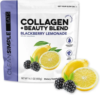 Clean Simple Eats Colágeno + Mezcla de Belleza, Limonada de Mora, 30 Porciones Foto 1 de 4