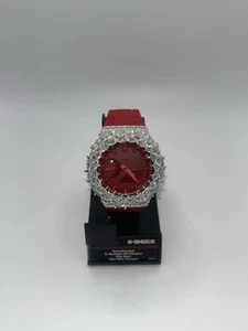Moissanite 925 Silver Iced Red Casio G Shock GA-2100 Watch - Picture 1 of 14
