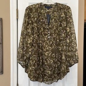 Tommy Hilfiger Paisley Pop Over Blouse Metallic New W Tags Plus Size 0X V-neck - Picture 1 of 18