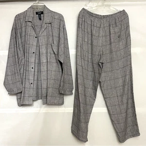 Nautica Mens Flannel Sleepwear Set Bck/Gry watch Plaid Cozy Lounge Wear Sz Large - Picture 1 of 11