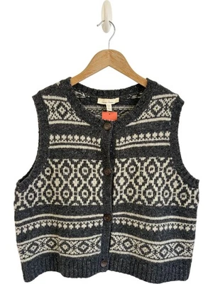 Seasalt Castwork Fair Isle Vest Cardigan Button Up Black Grey UK 16 - Image 1 of 4