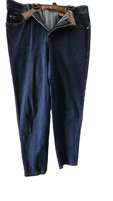 Jeans feminino Dana Buchman denim azul escuro médio perna reta tamanho 16/30 - Imagem 1 de 4