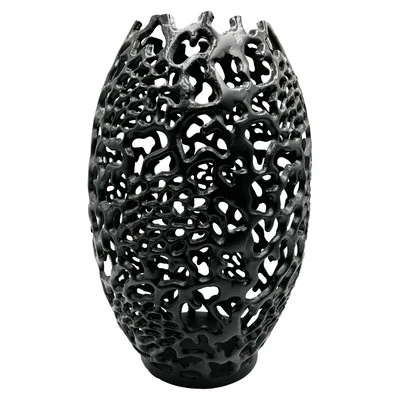 Bergamo Art 15" Decorative Handmade Aluminum Egg Nest Flower Vase in Black - Image 1 of 4
