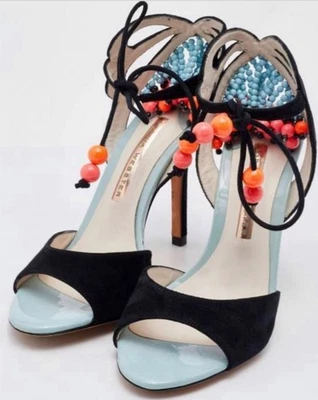 Sandalias SOPHIA WEBSTER negras de gamuza adornadas al tobillo talla 37,5 Foto 1 de 4