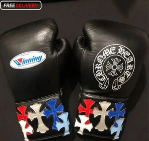 Genuine Cowhide Leather Professional Chrome Heart Black Winning Boxing Gloves - Picture 1 of 2