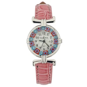 GlassOfVenice Murano Glass Millefiori Watch with Leather Band - Pink - Picture 1 of 5