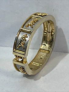 Vintage 90's PANTHER Jaguar BIG CAT Gold / Silver Tone Hinged Bracelet - Picture 1 of 14