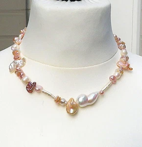 Cadena de perlas de agua dulce única mezcla silvestre de cuentas de colores naturales 925 rodios 5630 - Imagen 1 de 7