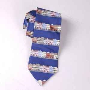 Historische Charleston Seidenkrawatte blau Rowhouse Architektur Druck Sammlerstück adrett - Bild 1 von 6