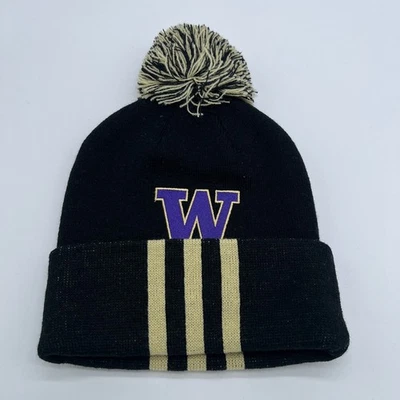Adidas Washington Huskies Gorro Negro Dorado Pom Tejido Sombrero Muestra Nuevo con Etiquetas Foto 1 de 3