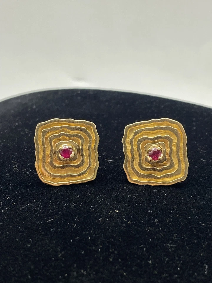 Gemelos para hombre Dolan & Bullock oro 14k rubí diseño modernista 17,3 g Foto 1 de 4