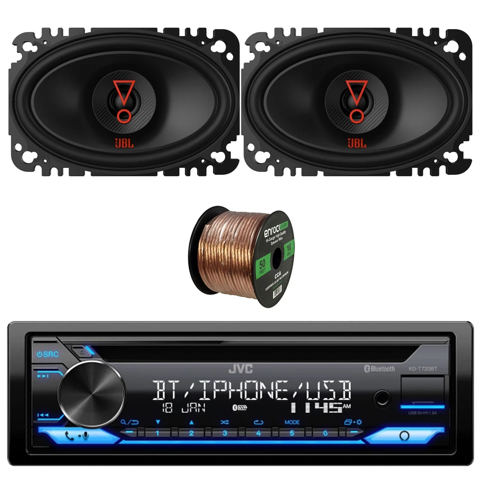 JVC in-Dash KD-T720BT Bluetooth CD Stereo Receiver, 2x 4x6" 175W Speakers, Wire - Image 1 of 4