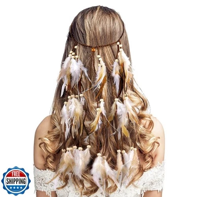 Diademas de plumas DOCILA Boho para mujer diademas de plumas gitanas indias años 70  Foto 1 de 4