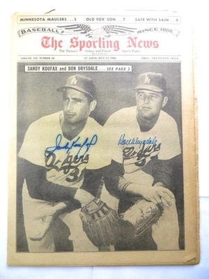 Sandy Koufax Don Drysdale Dual Autographed Newspaper Sporting News 1965 JSA LOA - Image 1 of 3
