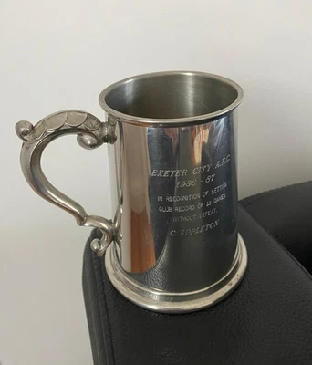 EXETER CITY TANKARD PRESENTED TO COLIN APPLETON RECORD GAMES UNBEATEN 1986 - 87 - Image 1 of 4